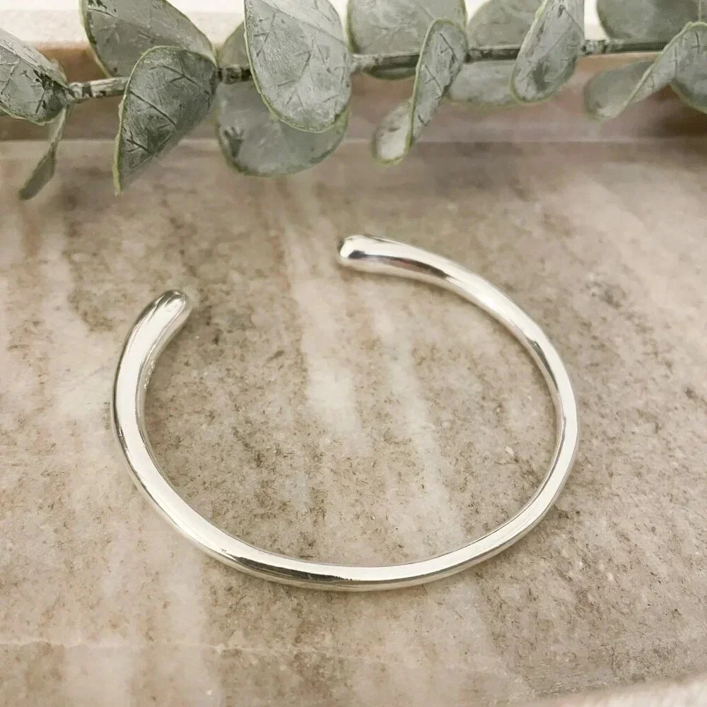 925 Sterling Silver Chunky Bangle Bracelet Thick Cuff Bracelet